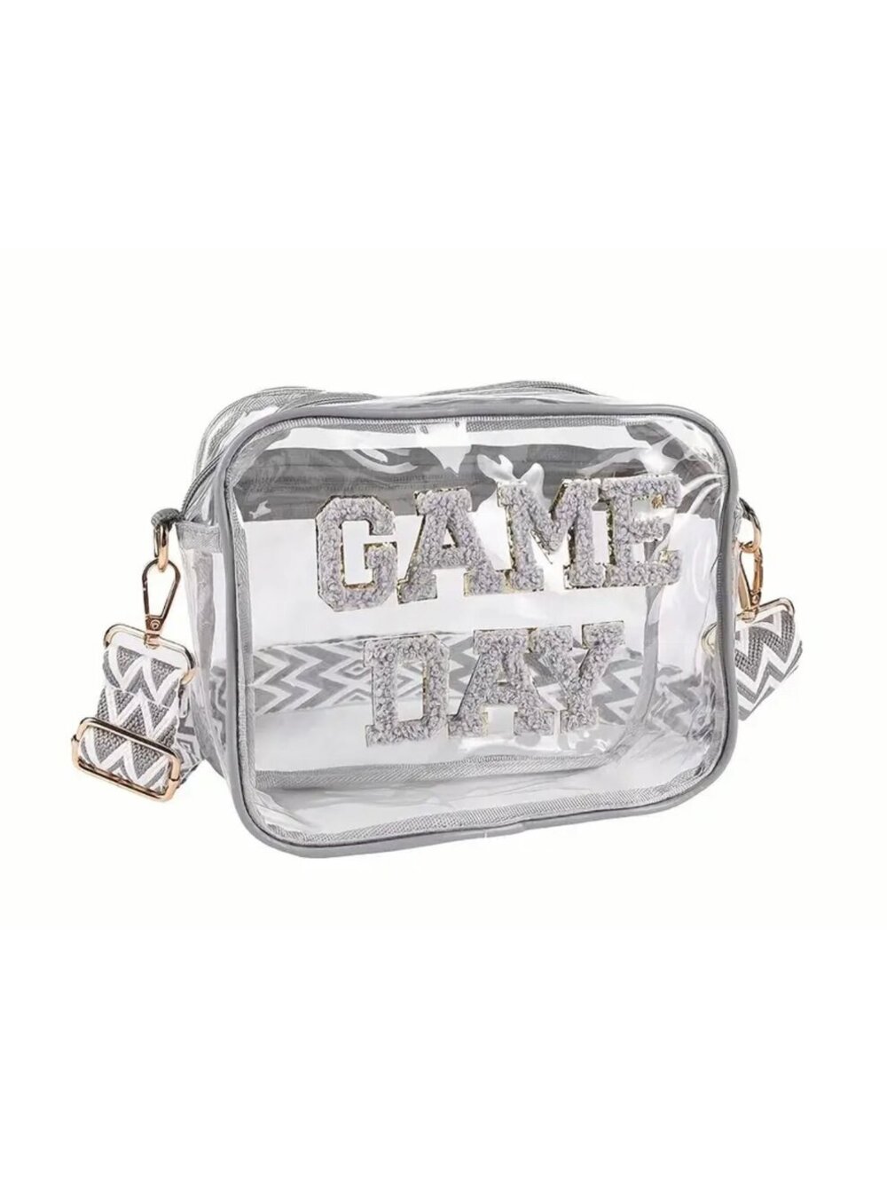 New -Fun ! Transparent -Game Day Stadium Approved Crossbody/Shoulder Bag -Silver